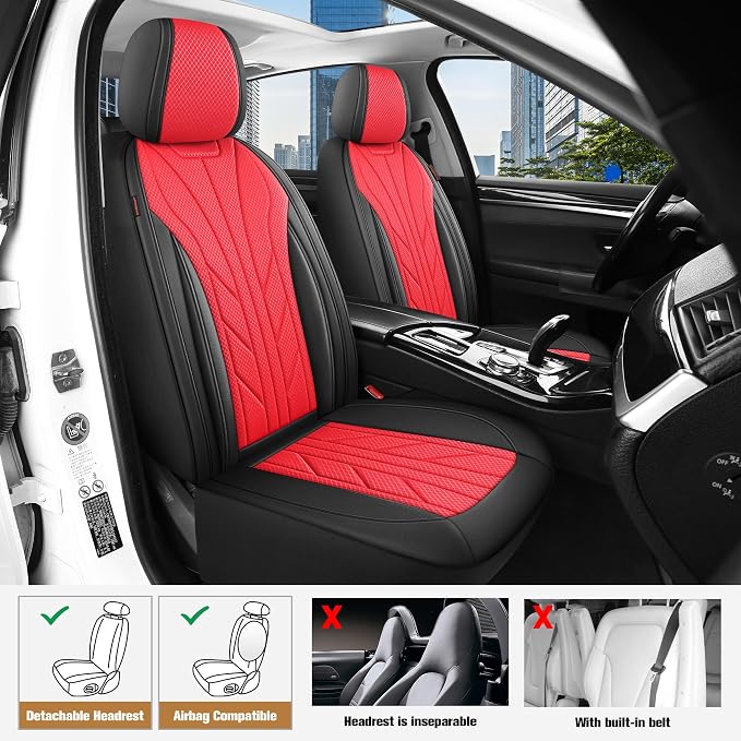 CAROMOP Luxury Faux Leather&Fabric Car Seat Covers Full Set - Image 2