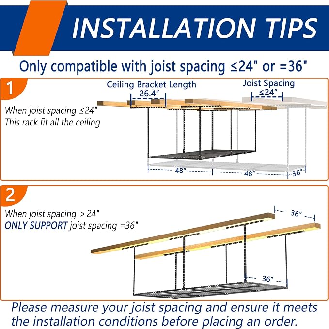 3 x 8FT Overhead Garage Storage Rack, Adjustable Ceiling Storage Racks - Image 5