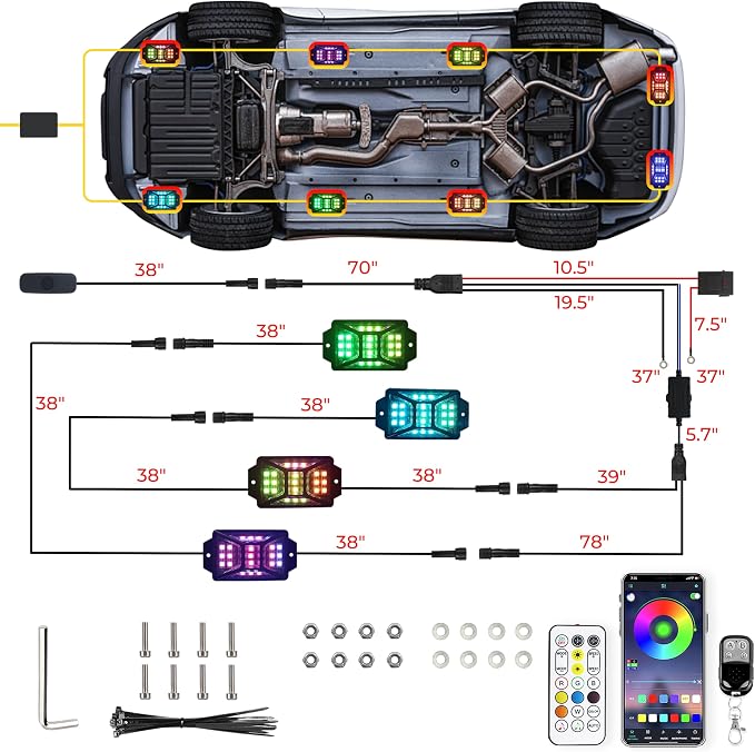 4 Pods 84 LEDs 5 Sides RGB Rock Lights, App/Remote Control Rock Lights - Image 7