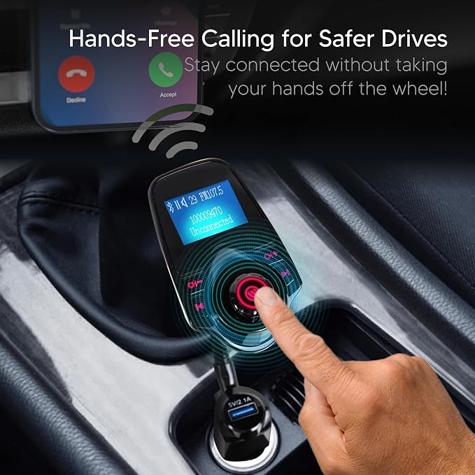ONN Upgraded 2025 Car Bluetooth FM Transmitter – 1.44" Display, Flexible - Image 5