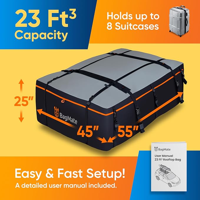 Heavy-Duty Waterproof Roof Bag – 23 Cubic Feet Rooftop Cargo Carrier, Soft - Image 6