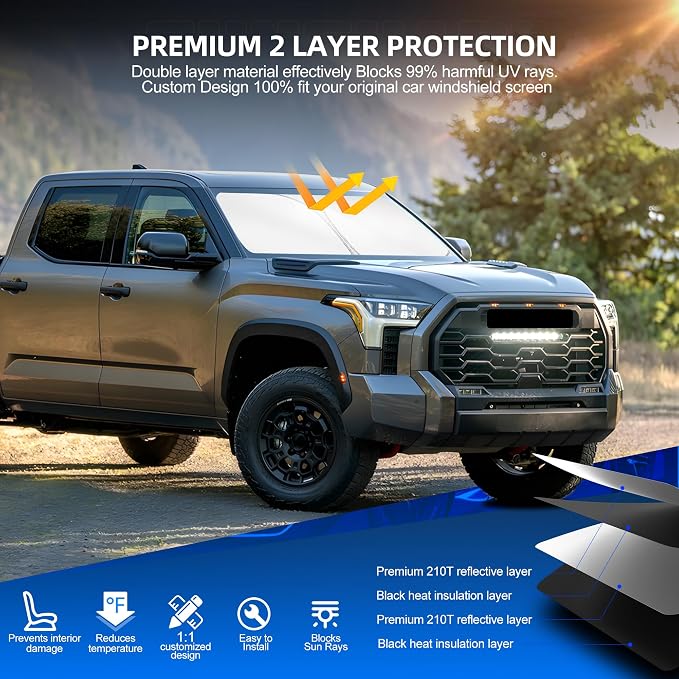 Windshield Sun Shade for Toyo-ta Tundra 2022-2025 2026 Foldable Sunshade Custom - Image 3