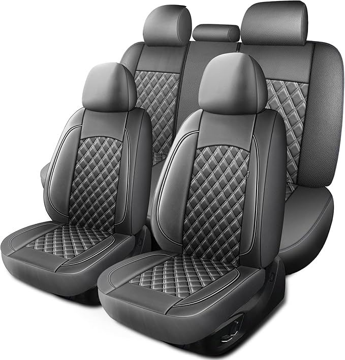 Car Seat Covers Full Set, Breathable and Waterproof Napa Leather Car Seat Cover by HChengkikz