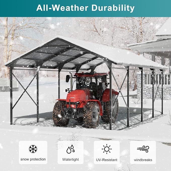 Kullavik 22x12x10 FT Metal Carport, Heavy Duty Carport Canopy - Image 2