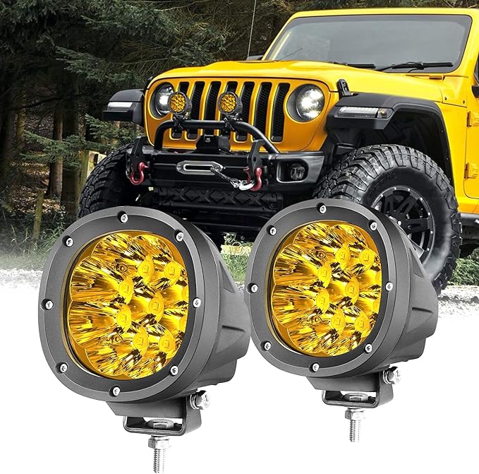 YCHOW-TECH 2PCS 4 Inch LED Amber Fog Lights 90W Yellow Round Offroad Light Bar - Image 7