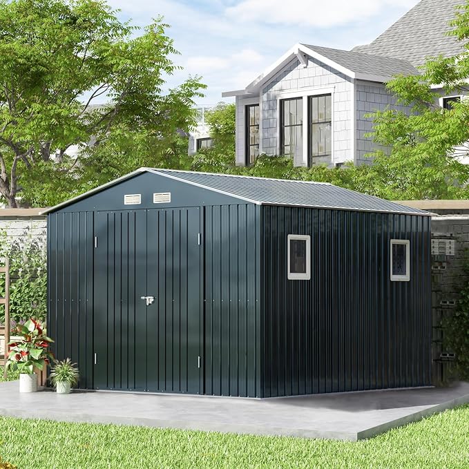 Breezz Outdoor Storage Shed 10X10FT. Utility Tool Shed Metal Storage Garden Shed - Image 2