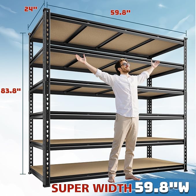 83.8" H Garage Shelving 59.8" W Metal Shelving 3000LBS Storage Shelves Heavy - Image 2