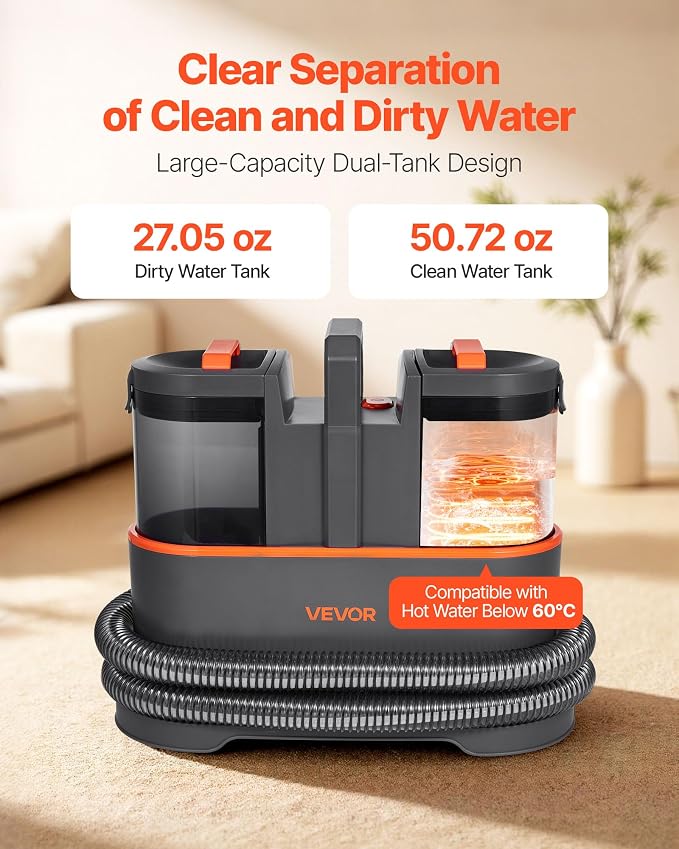 VEVOR Carpet Cleaner Machine, 50.72 oz Clean Water Tank & 27.05 oz Dirty Water - Image 4