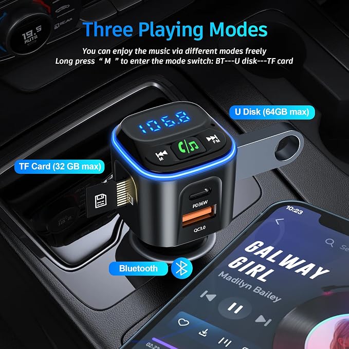 Bluetooth 5.3 FM Transmitter Car Adapter Wireless Radio Adapter HiFi Bass Sound - Image 3