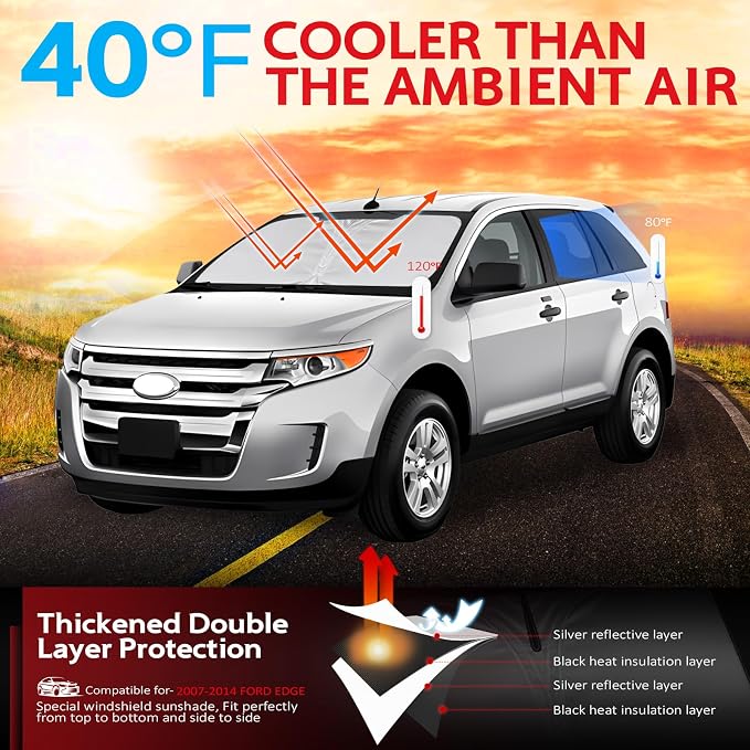 KAYZT Windshield Sun Shade for 2007-2014 Ford Edge Foldable Sunshade Front - Image 2
