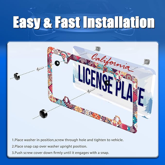 Stitching Tile Boho Pattern License Plate Frame Stainless Steel Parts Colorful - Image 3