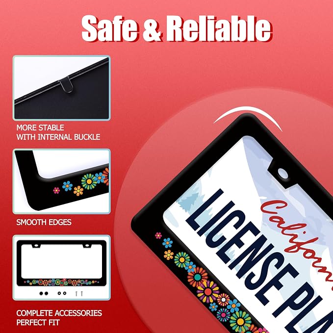 Colorful Hippie Flowers License Plate Frame Beautiful Floral License Plate - Image 2