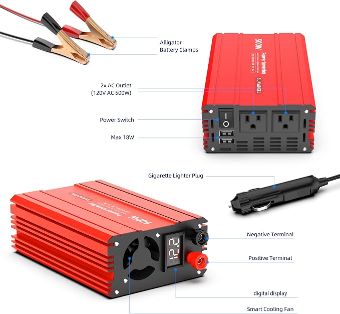 SUNWHEEL 500W Power Inverter DC 12V to 110V AC Car Inverter - Image 8