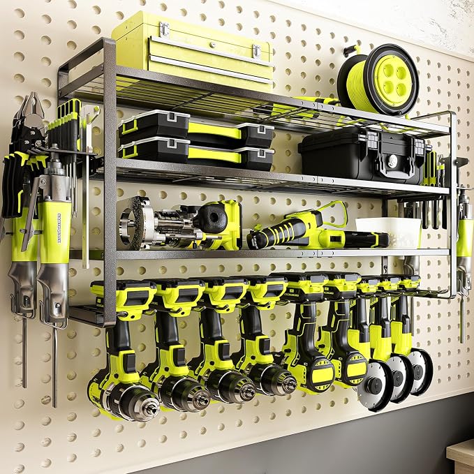 KAFAHOM Power Tool Organizer Wall Mount, 9 Drill Holders by KAFAHOM