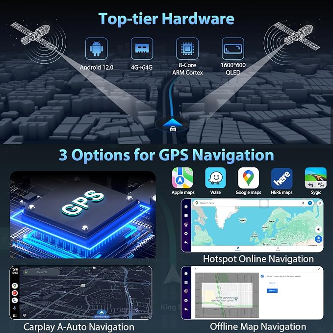 CARPURIDE Wireless CarPlay & Android Auto 4+64GB 8-Core, Online & Offline GPS - Image 3