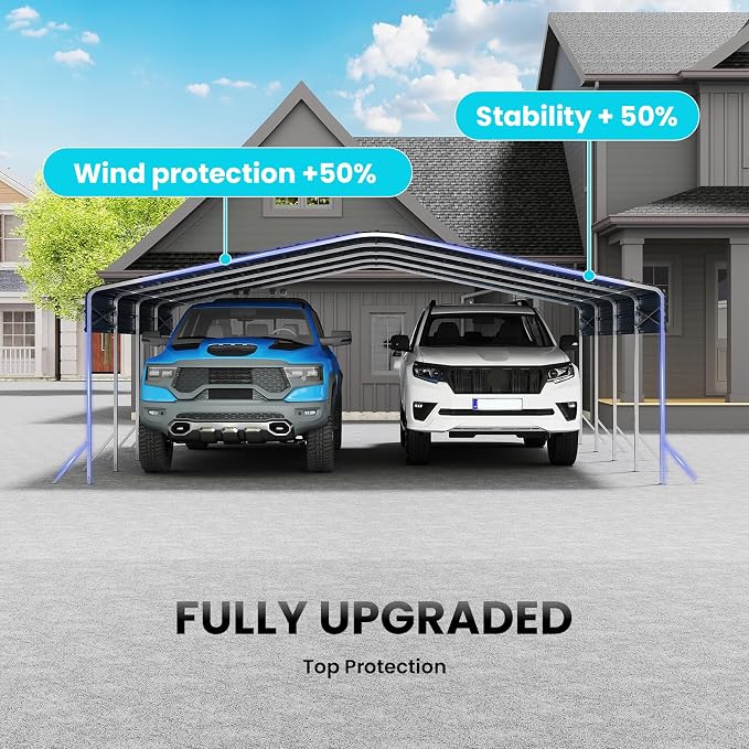 20x20' Heavy Duty Metal Carport – Sturdy Structure, All-Weather Protection - Image 6