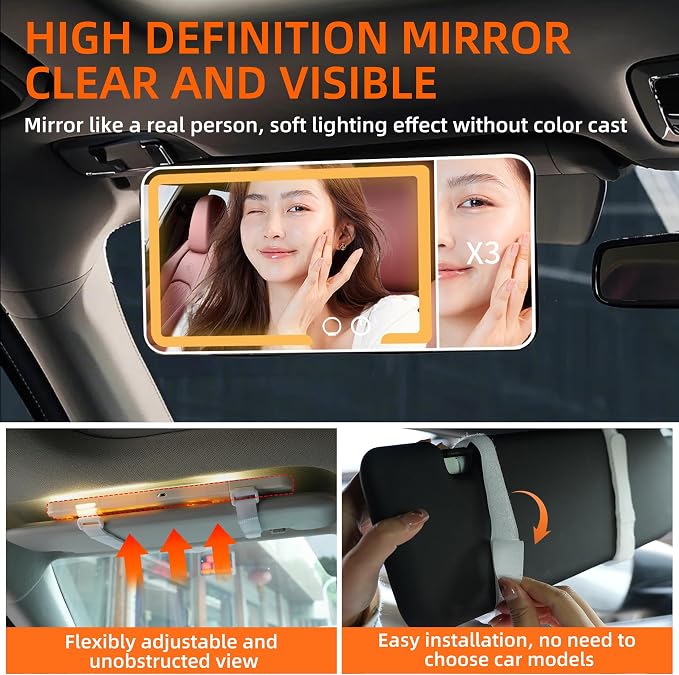 car mirror vanity Rechargeable Led, 3 Light Modes, Dimmable Touch Screen - Image 2