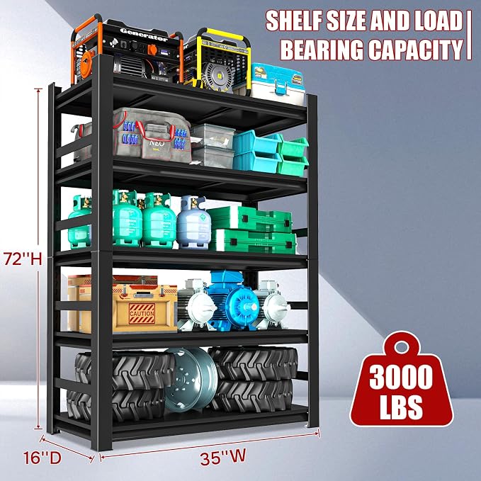 72" H Garage Shelving Unit 3500 LBS Heavy Duty Storage Shelves, Adjustable 5 - Image 2