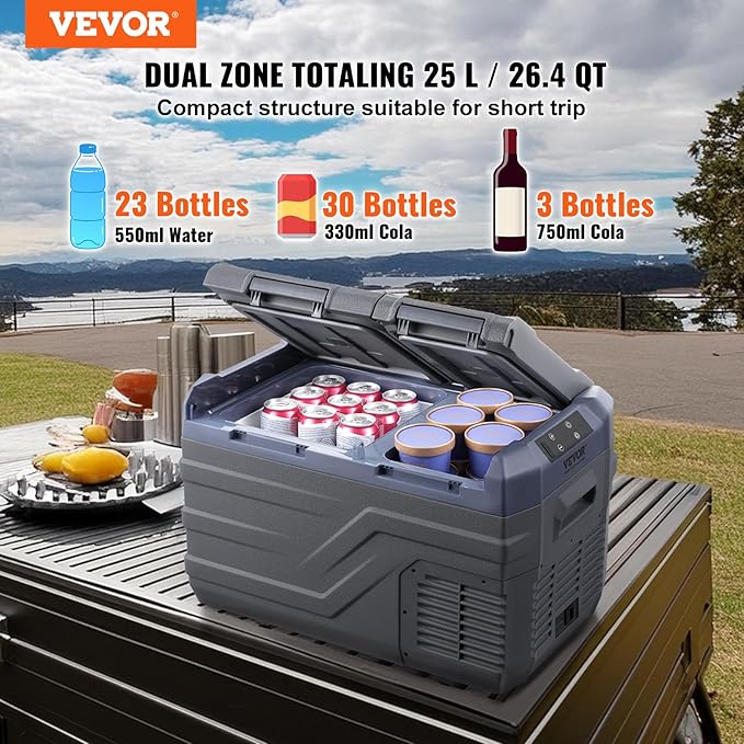 VEVOR NLS35, 12 Volt Car Refrigerator Fridge, 25Liter Dual Zone Portable Freezer - Image 2