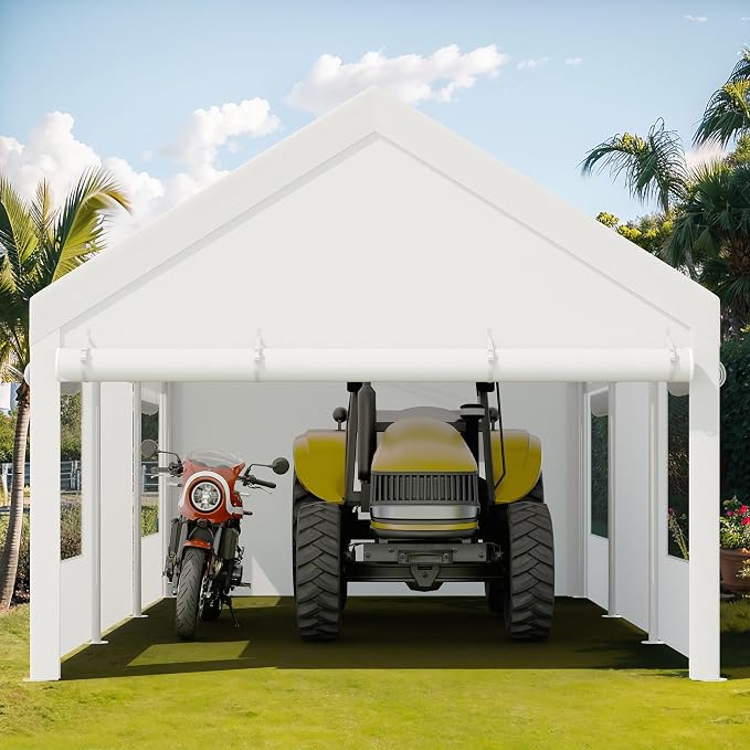 JY QAQA Carport, 12x20 FT Heavy Duty Carport Reinforced Steel Poles - Image 7