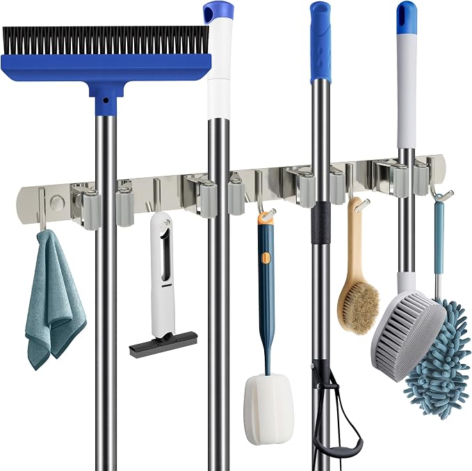 Wall Mounted Broom and Mop Organizer, Heavy Duty Stainless Steel Storage Rack by QRDQIANRUIDA