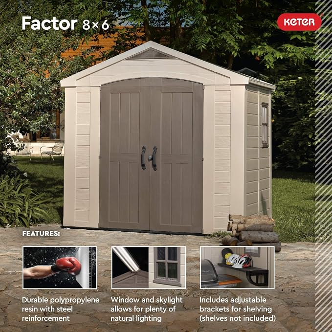 Keter Factor Large Resin Outdoor Storage Shed - Image 5