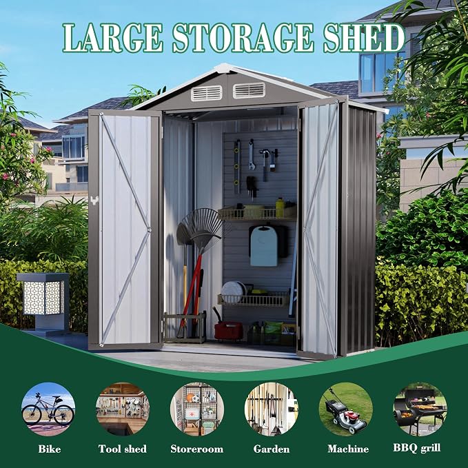 5x3x6FT Outdoor Storage Shed, Galvanized Steel Garden Shed - Image 5