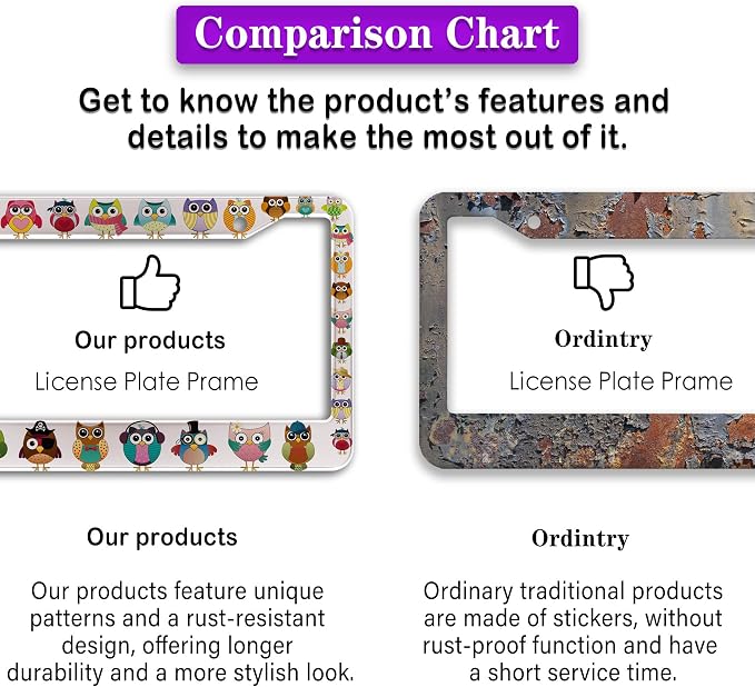 License Plate Frames for Women Multicolor License Plate Frame for Men Cute Owl - Image 6