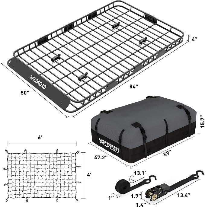 Wildroad Roof Rack Cargo Basket, Upgraded 4” Fence Wide Car Roof Basket Combo - Image 6