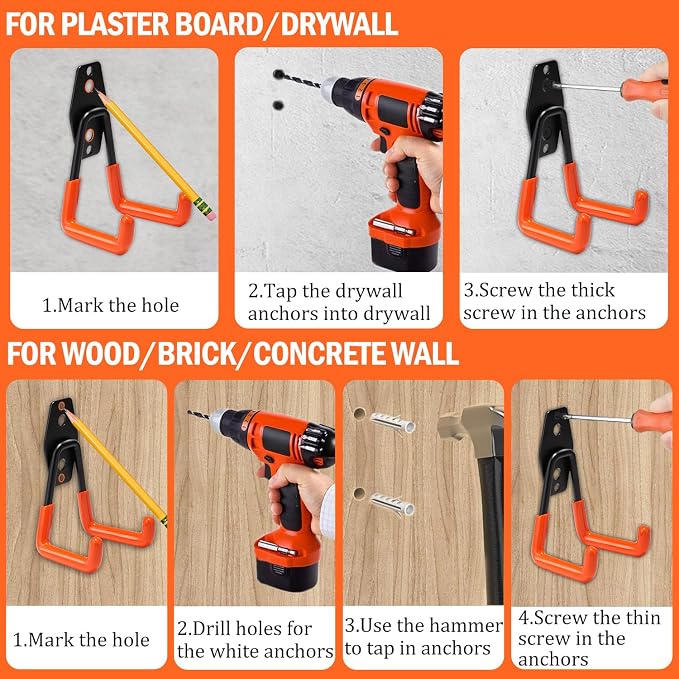 vivicreate 10 Pack Heavy Duty Garage Hooks Wall Mounted Steel Utility Storage - Image 3