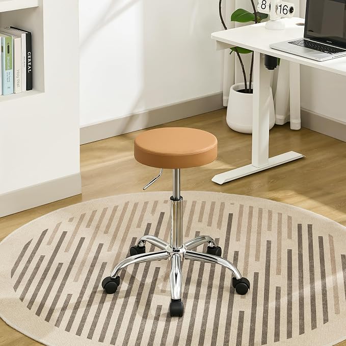 Office Desk Chair, Adjustable Swivel Rolling Stool 19.5’’-26.6’’, Camel Brown by FIRAVOE