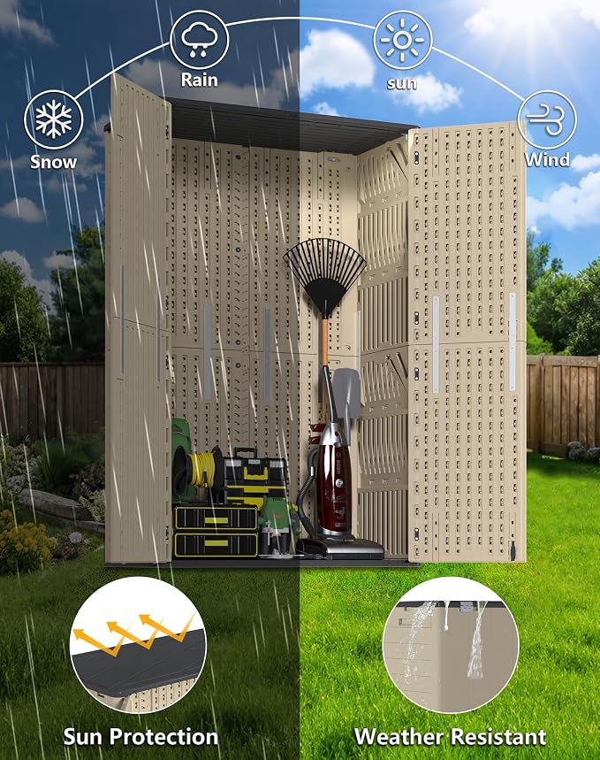 60 Cu.Ft Vertical Outdoor Storage Shed, Weatherproof Outdoor Tall Cabinet - Image 5