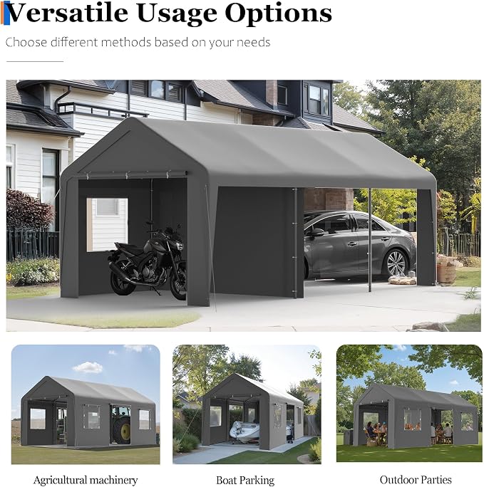 Carport, 13‘ x 20’ Heavy Duty Portable Garage All-Season Car Canopy w/Removable - Image 7