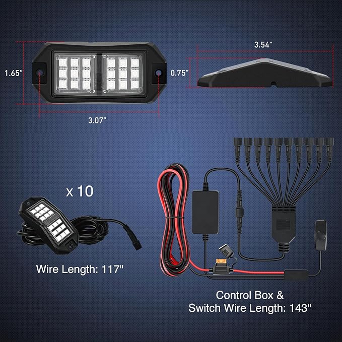 Nilight RGB LED Rock Lights Kit 10 PCS 18LED Wide Angle Wheel Well Light - Image 2