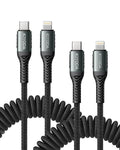 Coiled USB C iPhone Charger 3FT 2Pack, Braided Type C to Lightning Cable by KIYODA