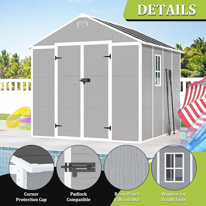 8x8 FT Outdoor Storage Resin Shed - Image 4