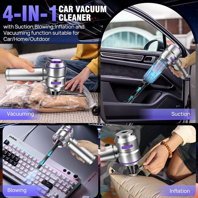 Mini Car Vacuum Cleaner, 20000PA 4-in-1 Cordless Handheld Vacuum Cleaner - Image 2