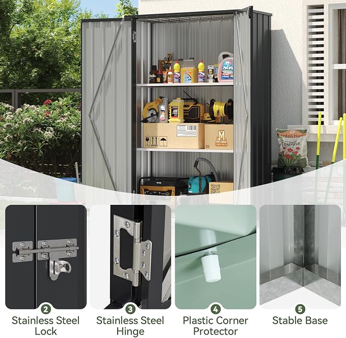 Aoxun 47x19 in Outdoor Storage Cabinet Metal Garden Shed - Image 5