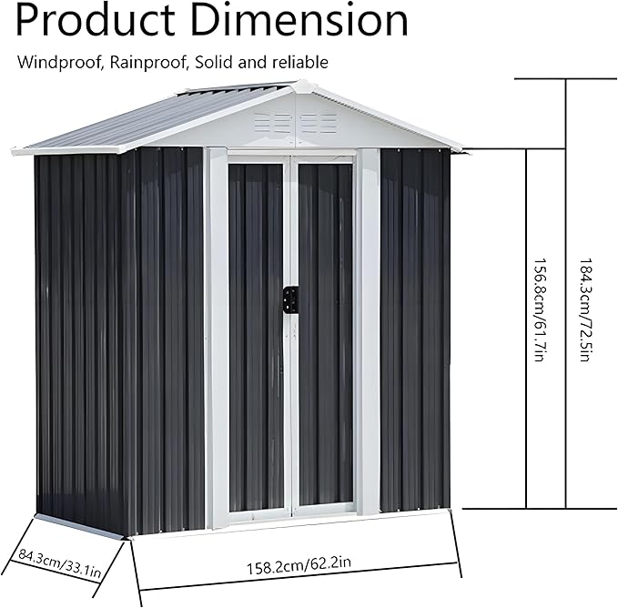 Outdoor Sheds 5FT x 3FT Outdoor Storage, Metal Anti-Corrosion Utility Tool House - Image 3