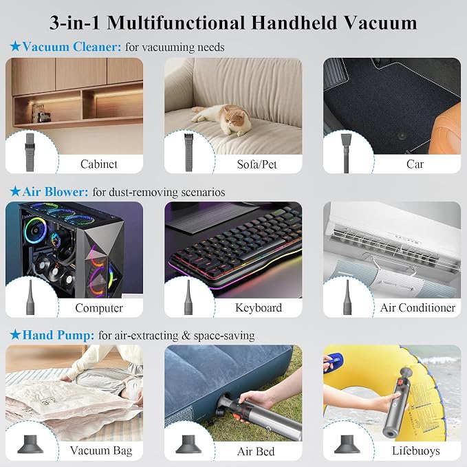 Minthouz Car Vacuum Portable Cordless, 3-in-1 Mini Handheld Vacuum, Strong - Image 5