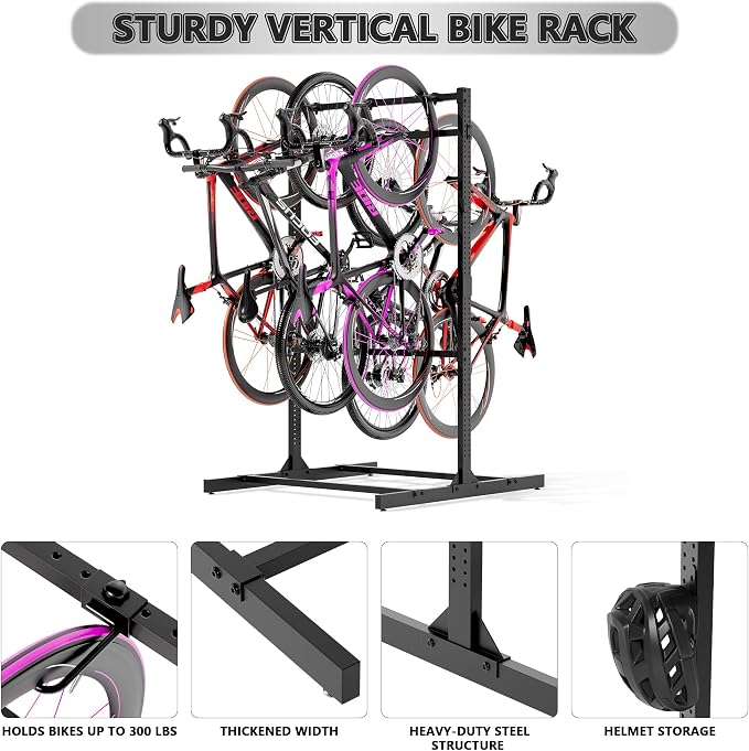 Freestanding Bike Storage Rack, Heavy-Duty Steel Vertical Bike Rack - Image 4