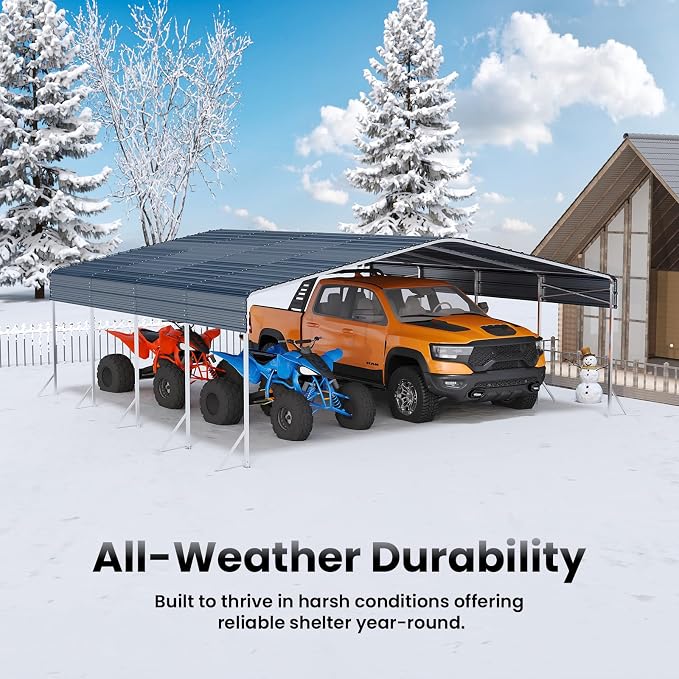 20x20' Heavy Duty Metal Carport – Sturdy Structure, All-Weather Protection - Image 5