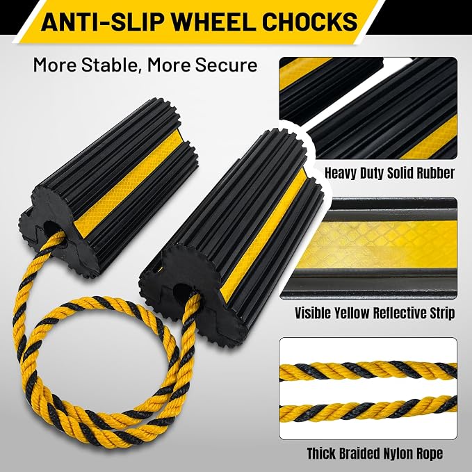 ROBLOCK 2 Pairs Wheel Chocks Heavy-Duty Rubber Wheel Block Non-Slip Base - Image 3
