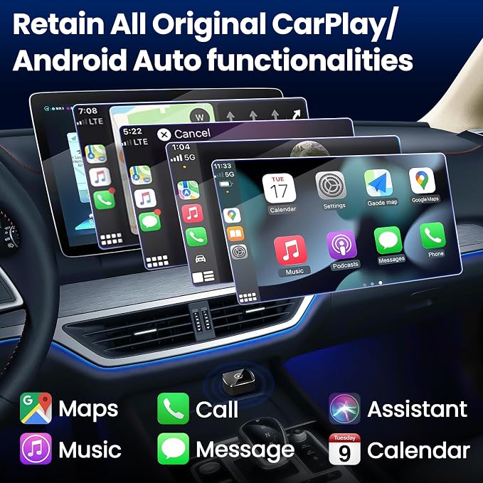 Wireless CarPlay Adapter & Android Auto, 2-in-1 CarPlay Adapter Convert Wired - Image 5
