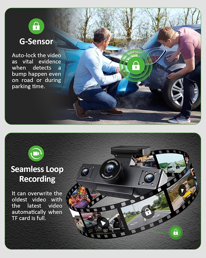 3 Channel 1080P Dash Cam Front and Inside Left/Right, Free 32G Card, Dash - Image 3