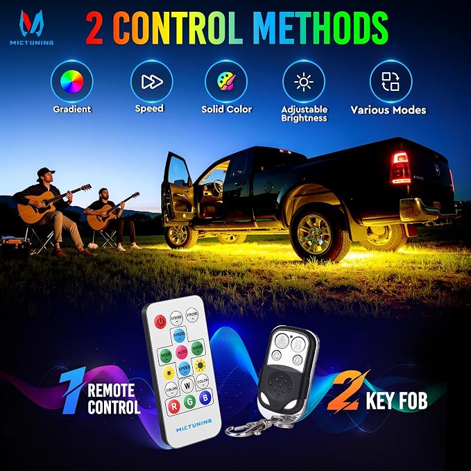 MICTUNING U8 RGB+IC Underglow LED Light Bars 888 LEDs, Dual Remote Control - Image 3