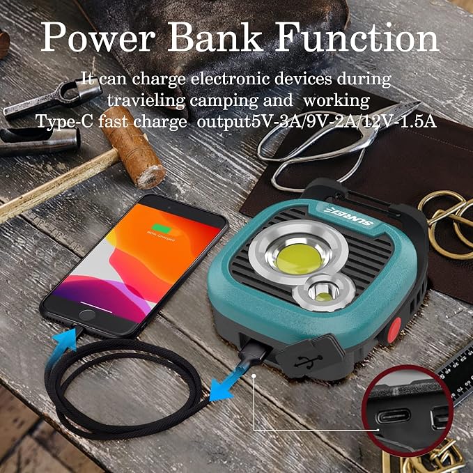 LED Rechargeable Magnetic Work Light SUNREI Mechanic Light Power Bank 180° - Image 7