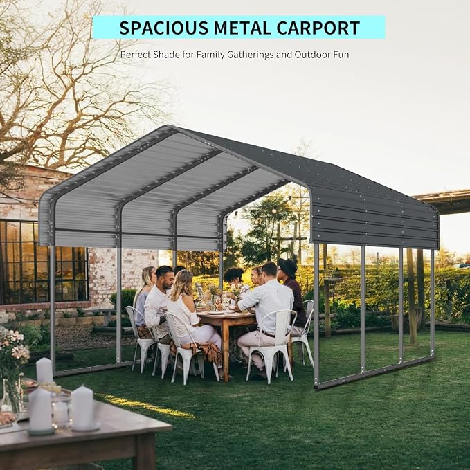 10x15 FT Metal Carport, Heavy Duty Car Port Canopy - Image 4