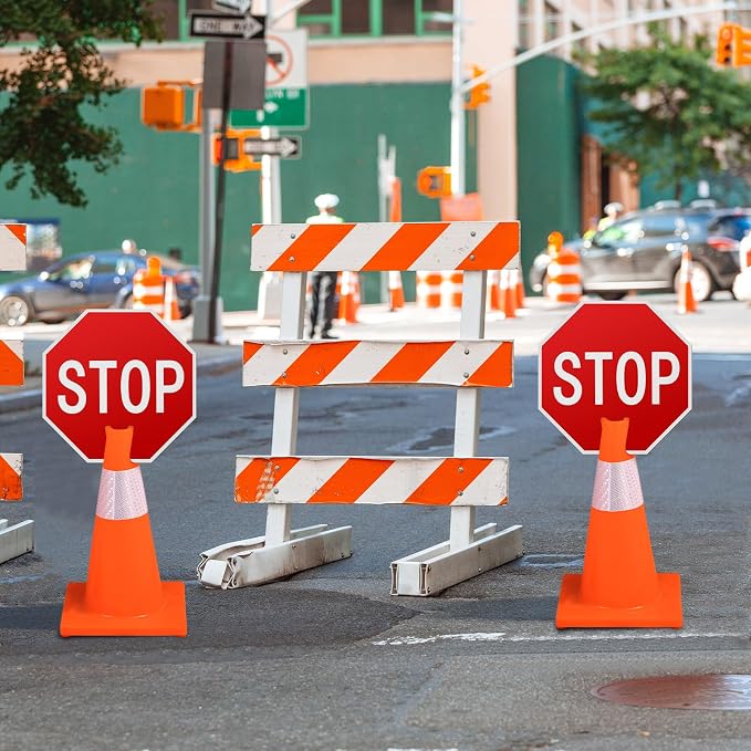 Geetery 12 Pcs Stop Signs 12 x 12 Inches PVC Traffic Cones Top Warning Signs - Image 7