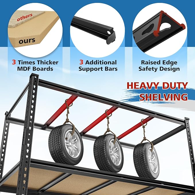 83.8" H Garage Shelving 59.8" W Metal Shelving 3000LBS Storage Shelves Heavy - Image 6